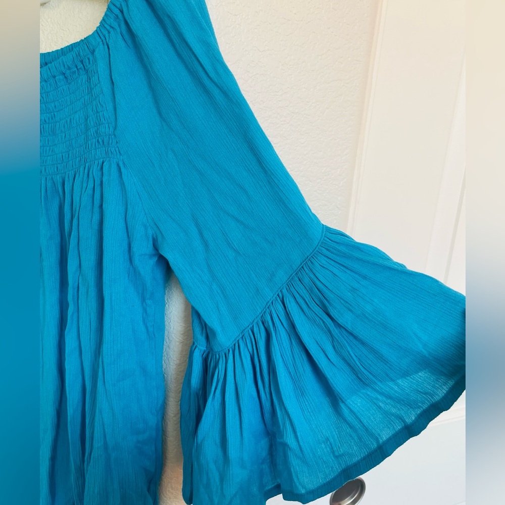 Studio West Turquoise Blouse with Flared Sleeves - Picture 4 of 4